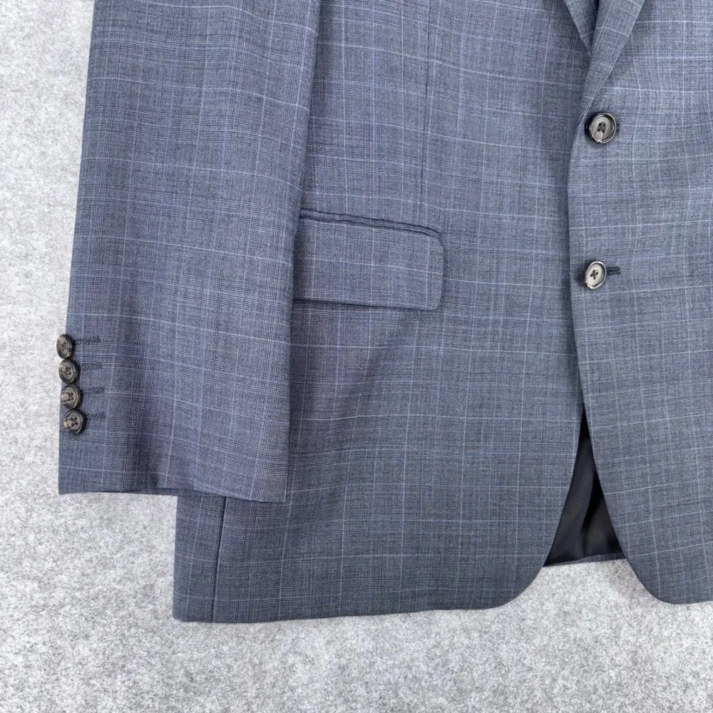 Ralph Lauren Mens 40S Blue Grey Glen Plaid 100% Wool 2 Button Blazer Sport Coat